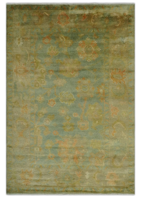 Hand Knotted Teal, Beige and Rust Vintage Style Traditional Wool Area Rug