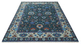 Hand Knotted Teal, Blue and Ivory Traditional Oriental Oushak Wool Area Rug