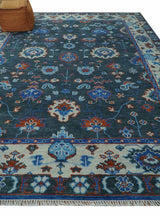 Hand Knotted Teal, Blue and Ivory Traditional Oriental Oushak Wool Area Rug