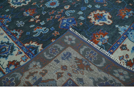 Hand Knotted Teal, Blue and Ivory Traditional Oriental Oushak Wool Area Rug