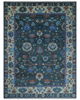 Hand Knotted Teal, Blue and Ivory Traditional Oriental Oushak Wool Area Rug