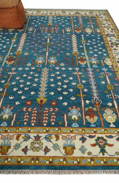 Hand Knotted Teal Blue and Ivory Traditional Vintage Style Multi size Wool Area Rug