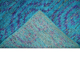 Hand Knotted Teal Blue and Violet Modern Contemporary Southwestern Tribal Trellis Recycled Silk Area Rug