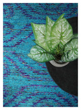 Hand Knotted Teal Blue and Violet Modern Contemporary Southwestern Tribal Trellis Recycled Silk Area Rug