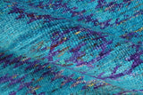 Hand Knotted Teal Blue and Violet Modern Contemporary Southwestern Tribal Trellis Recycled Silk Area Rug