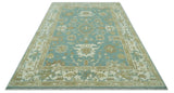 Hand Knotted Teal, Ivory and Beige Traditional Oriental Oushak Multi Size wool rug