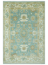 Hand Knotted Teal, Ivory and Beige Traditional Oriental Oushak Multi Size wool rug