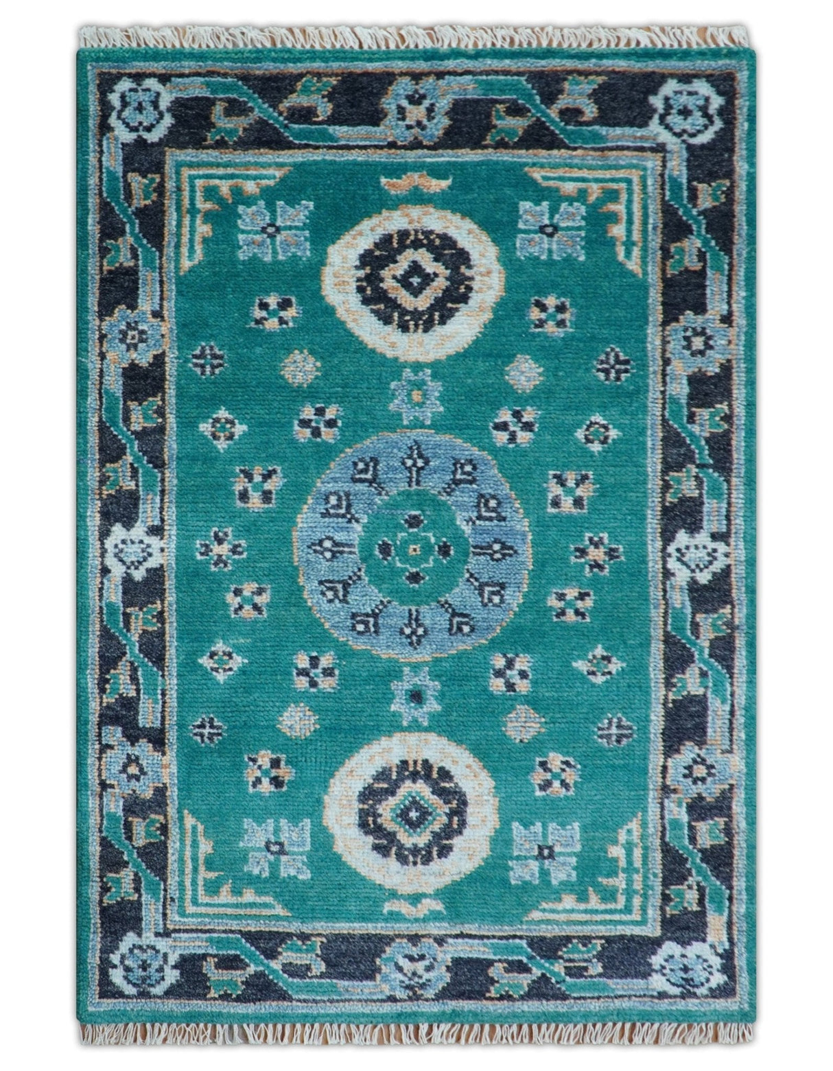 Hand knotted Teal Traditional Khotan Design 4x6 Wool Area Rug