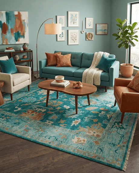 Hand Knotted Teal Traditional Oushak Multi size wool area rug