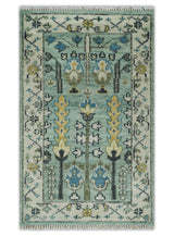 Hand Knotted Traditional Aqua and Ivory Antique Oushak Custom Made Wool Area Rug