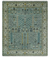 Hand Knotted Traditional Aqua and Ivory Antique Oushak Custom Made Wool Area Rug