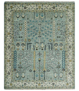 Hand Knotted Traditional Aqua and Ivory Antique Oushak Custom Made Wool Area Rug