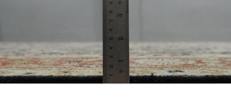 Hand Knotted Traditional Black, Rust and Beige Textured Low Pile Distressed Wool Rug
