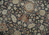 Hand Knotted Traditional Black, Rust and Beige Textured Low Pile Distressed Wool Rug