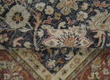 Hand Knotted Traditional Black, Rust and Beige Textured Low Pile Distressed Wool Rug