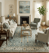 Hand Knotted Traditional Blue and Ivory Antique Oushak Custom Made Wool Area Rug