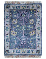Hand Knotted Traditional Design Blue And Ivory 2x3 Wool Area Rug