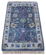 Hand Knotted Traditional Design Blue And Ivory 2x3 Wool Area Rug