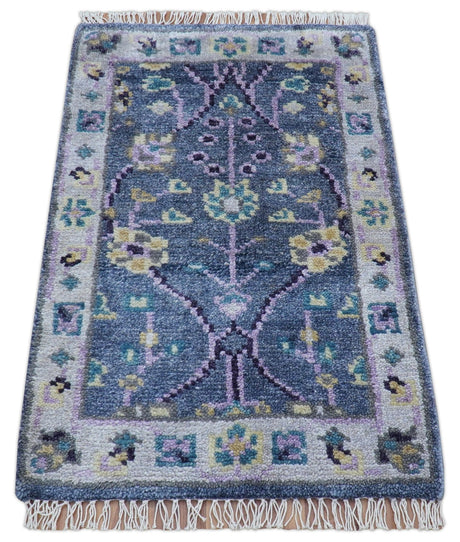 Hand Knotted Traditional Design Blue And Ivory 2x3 Wool Area Rug