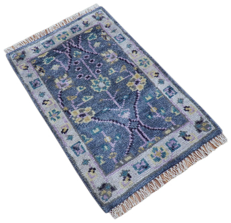 Hand Knotted Traditional Design Blue And Ivory 2x3 Wool Area Rug