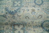 Hand Knotted Traditional Ivory and Blue Oxidized Textured Low Pile Wool Rug