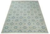 Hand Knotted Traditional Ivory and Blue Oxidized Textured Low Pile Wool Rug