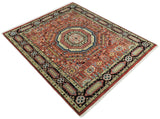 Hand Knotted Traditional Kazak Medallion Rust and Black Wool Area Rug
