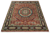 Hand Knotted Traditional Kazak Medallion Rust and Black Wool Area Rug