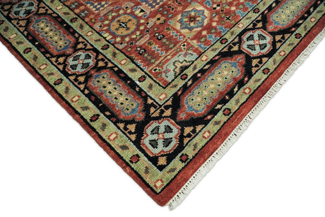 Hand Knotted Traditional Kazak Medallion Rust and Black Wool Area Rug