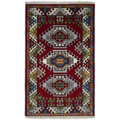 Hand Knotted traditional Kazak Red and Ivory Antique Traditional Tribal Armenian Rug | KZA3-Area Rug-Parc Decor