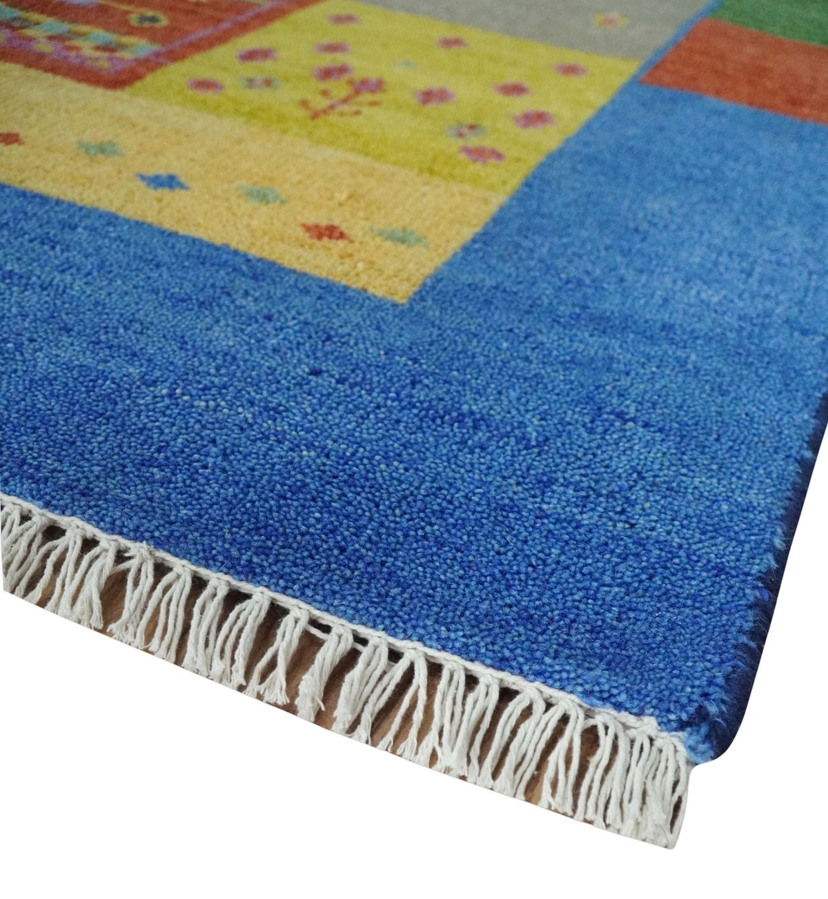 Alfombra de lana anudada a mano, diseño Gabbeh tradicional multicolor estilo tribal antiguo