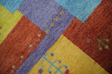 Alfombra de lana anudada a mano, diseño Gabbeh tradicional multicolor estilo tribal antiguo