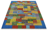 Alfombra de lana anudada a mano, diseño Gabbeh tradicional multicolor estilo tribal antiguo
