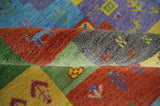 Alfombra de lana anudada a mano, diseño Gabbeh tradicional multicolor estilo tribal antiguo