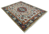 Hand Knotted traditional Oriental Ivory, Rust and Gray wool Area Rug