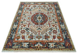 Hand Knotted traditional Oriental Ivory, Rust and Gray wool Area Rug