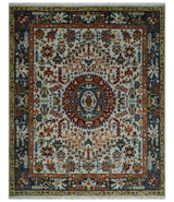 Hand Knotted traditional Oriental Ivory, Rust and Gray wool Area Rug