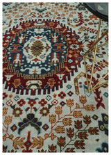 Hand Knotted traditional Oriental Ivory, Rust and Gray wool Area Rug