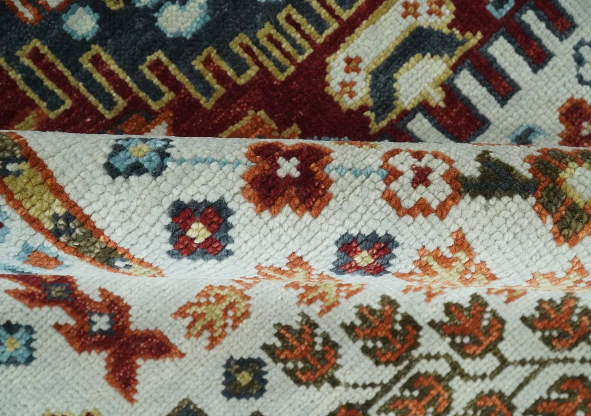 Hand Knotted traditional Oriental Ivory, Rust and Gray wool Area Rug