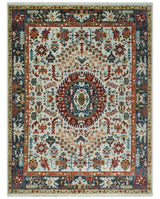 Hand Knotted traditional Oriental Ivory, Rust and Gray wool Area Rug