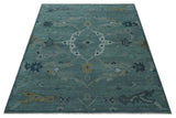Hand Knotted Traditional Oriental Oushak Antique Style Green Wool Area Rug