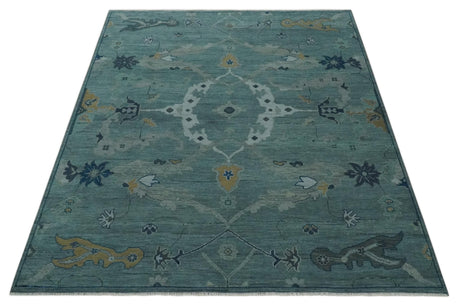 Hand Knotted Traditional Oriental Oushak Antique Style Green Wool Area Rug
