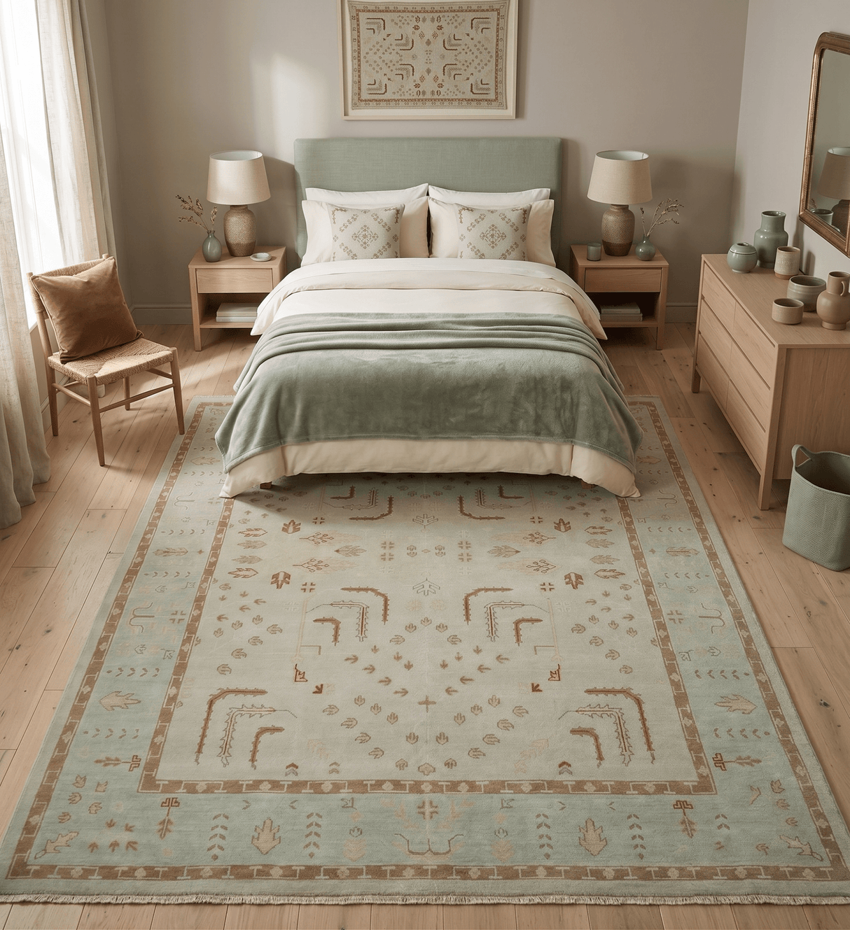 Hand Knotted Traditional Oushak 8x10 Beige and Brown Wool Area Rug