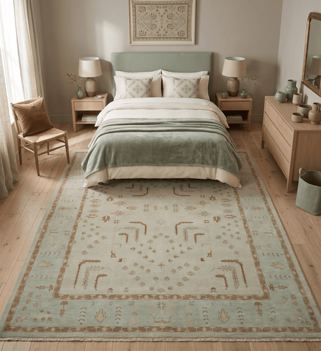 Hand Knotted Traditional Oushak 8x10 Beige and Brown Wool Area Rug