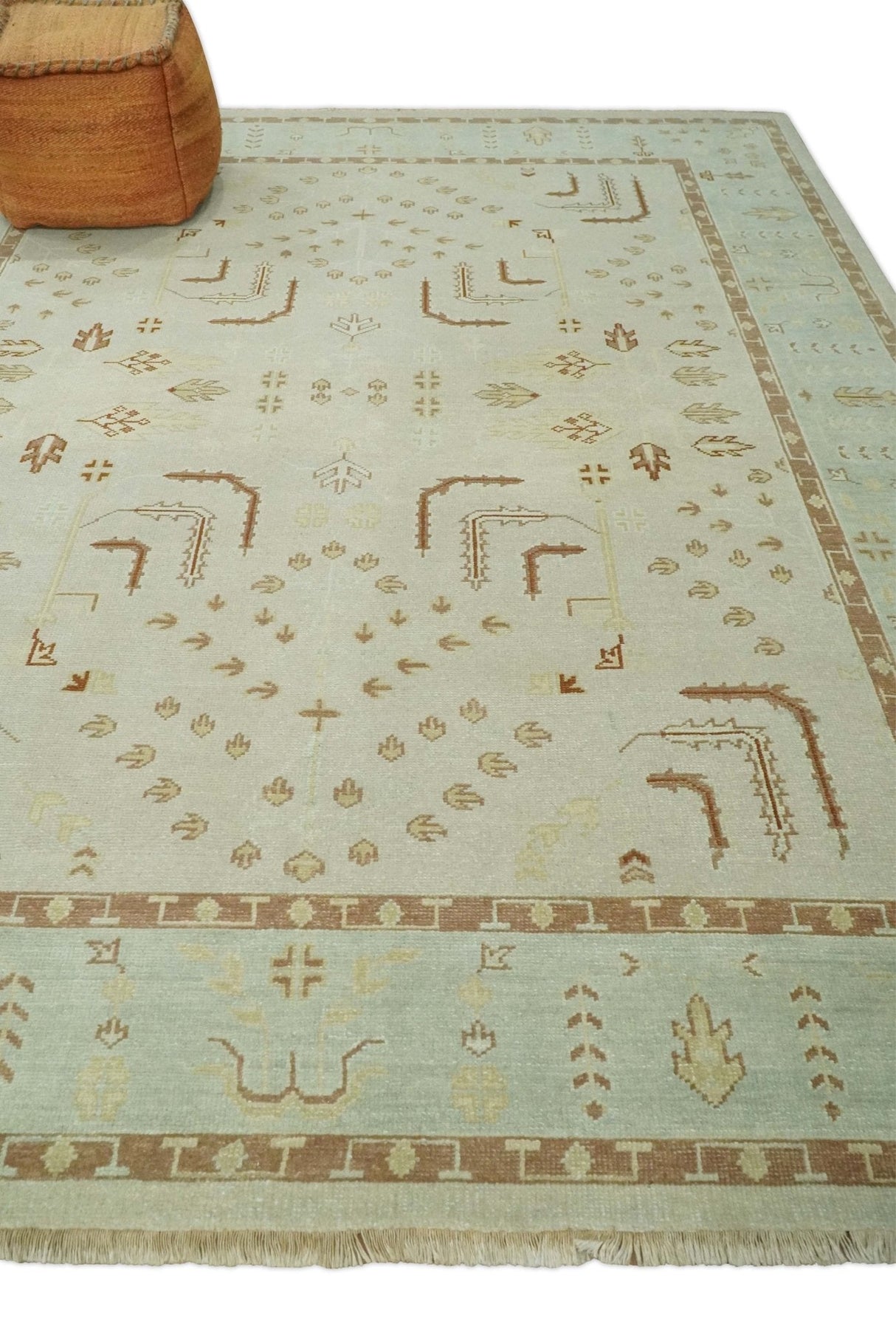 Hand Knotted Traditional Oushak 8x10 Beige and Brown Wool Area Rug