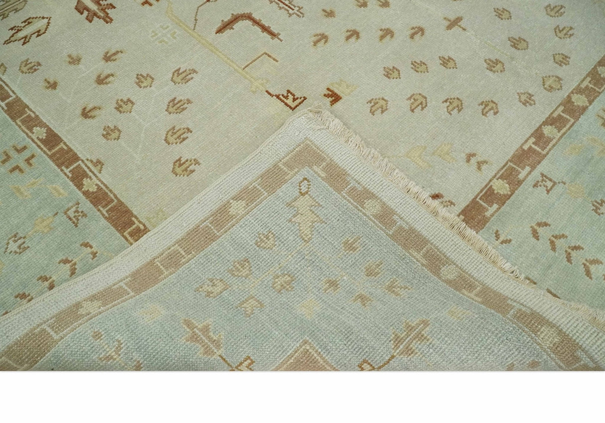 Hand Knotted Traditional Oushak 8x10 Beige and Brown Wool Area Rug