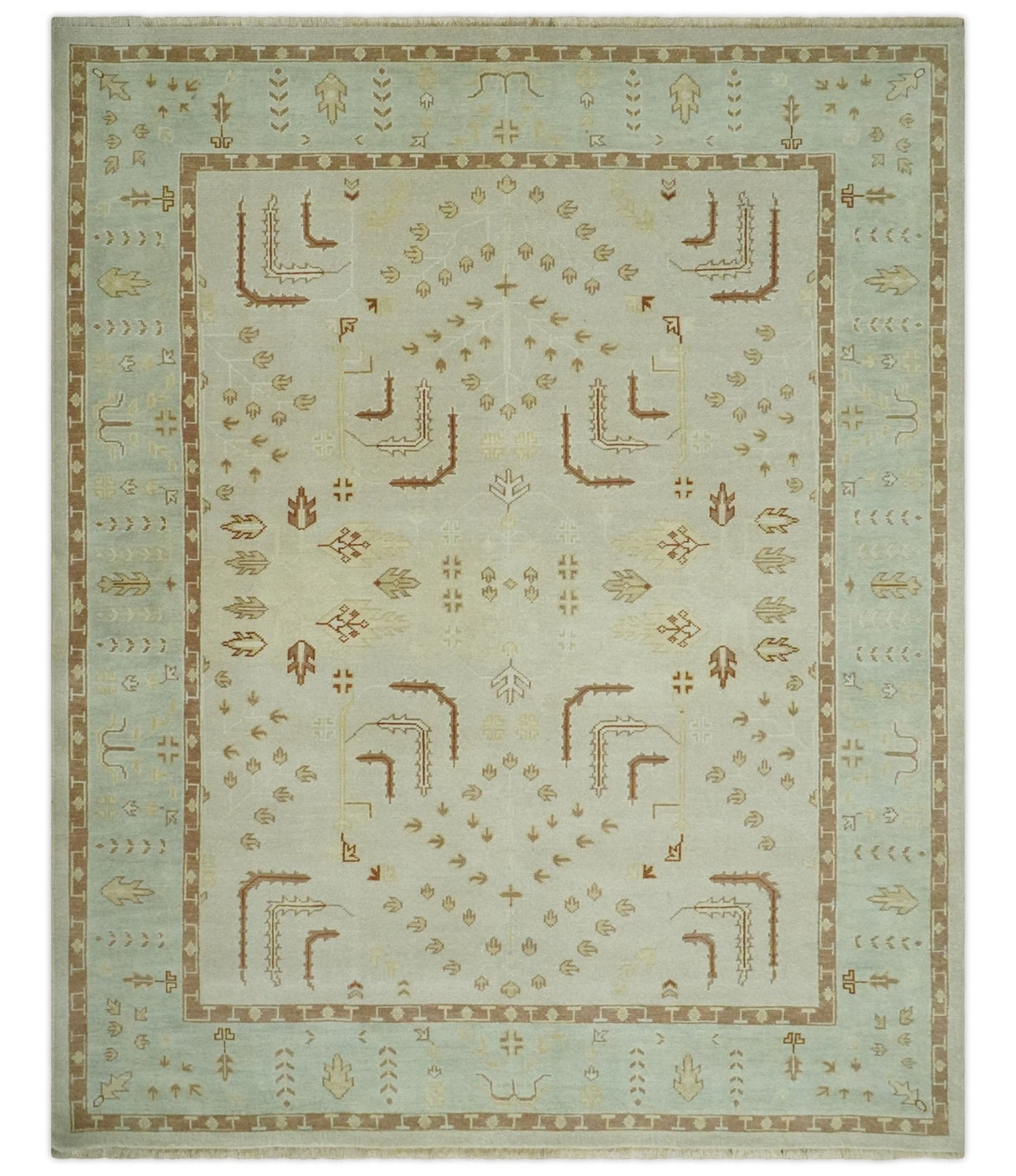 Hand Knotted Traditional Oushak 8x10 Beige and Brown Wool Area Rug