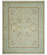 Hand Knotted Traditional Oushak 8x10 Beige and Brown Wool Area Rug