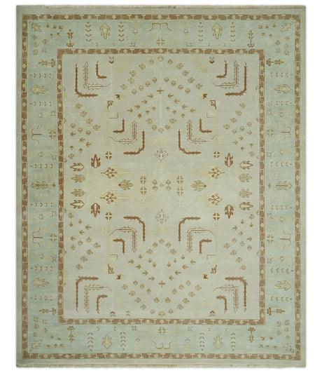 Hand Knotted Traditional Oushak 8x10 Beige and Brown Wool Area Rug