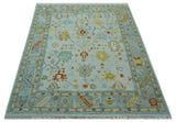 Hand Knotted Traditional Oushak Blue And Mustard Wool Rug